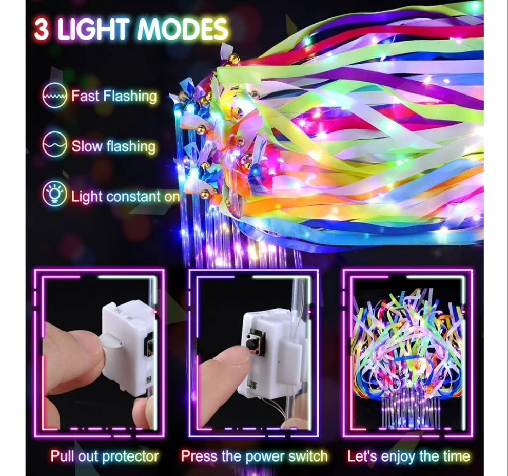 Light Up Wands,Wedding Wands with 3 Colorful Flashing Modes,LED Silk Fairy Wands with Bells,Glow Ribbon Streamers for Wedding,party 4th of July birthday party