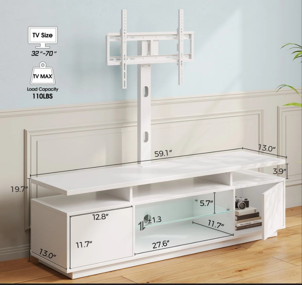 Adjustable TV Stand for TVs up to 70" with 2 Storage Cabinets and RGB LED Lights