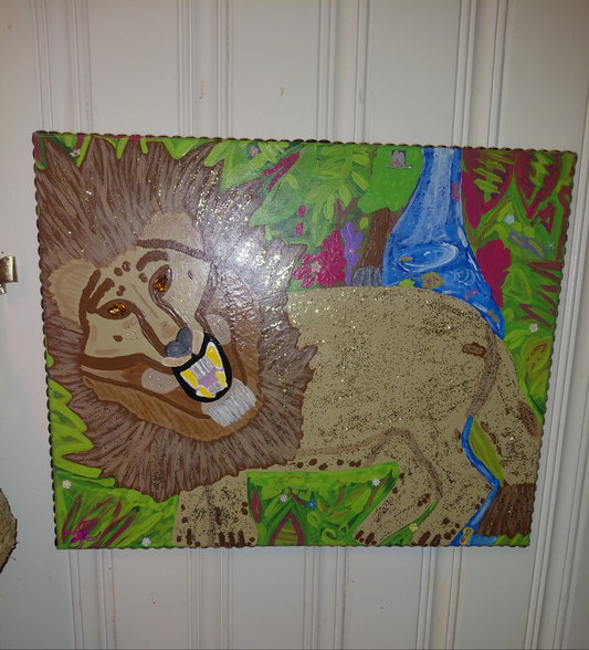 COCOMONEY ART King Of The Jungle 1 of 1 custom acrylic painting on canvas 14×18 inches