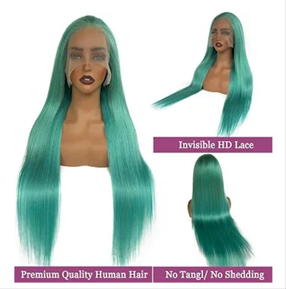 Lace Front Wigs Human Hair Aqua Blue Glueless Transparent 13x6 Lace Front Wigs Human Hair Pre Plucked 22 Inch Colored Turquoise Wig Human Hair 180% Density HD Lace Front Human Hair Wigs for Women