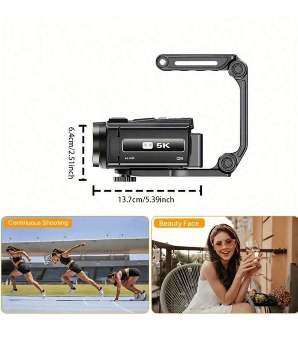 Latest 5K Camera With Microphone, Handheld Stabilizer, Lens Housing, Remote Control, 32GB Card, 2 Batteries, 48MP UHD WiFi Night Vision Camera 16X Digital Zoom 3-Inch Touch Screen Camera