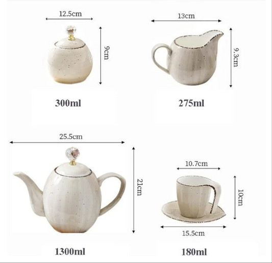 16 Piece Porcelain Ceramic Coffee Tea Gift Sets, Cups and Saucer Service of 6, Teapot, Sugar Bowl, Creamer Pitcher and Wooden Stand,Teapots