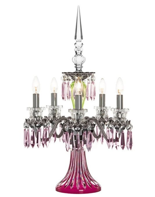 ARLEQUIN AMETHYST CRYSTAL CANDELABRA Saint-Louis Crystal Arlequin Three-Light Electric Candelabra or Five-Light