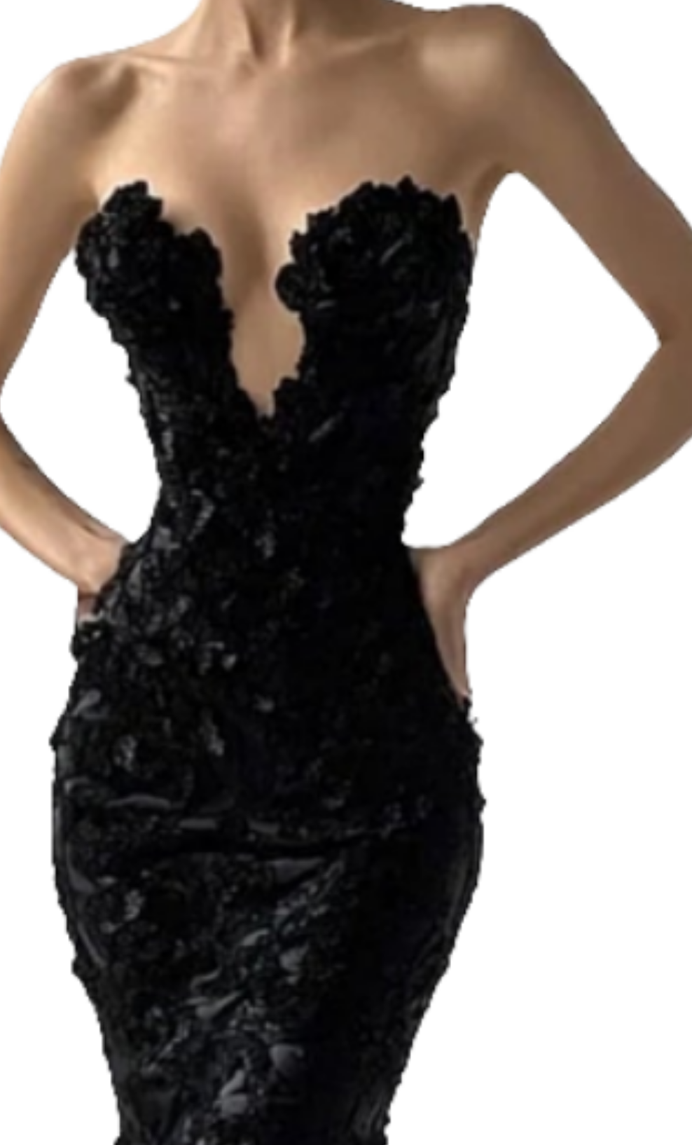 Hand Sewn Stereo Floral Fishtail Maxi Dress-Black [Custom-Made] COCOMONEY