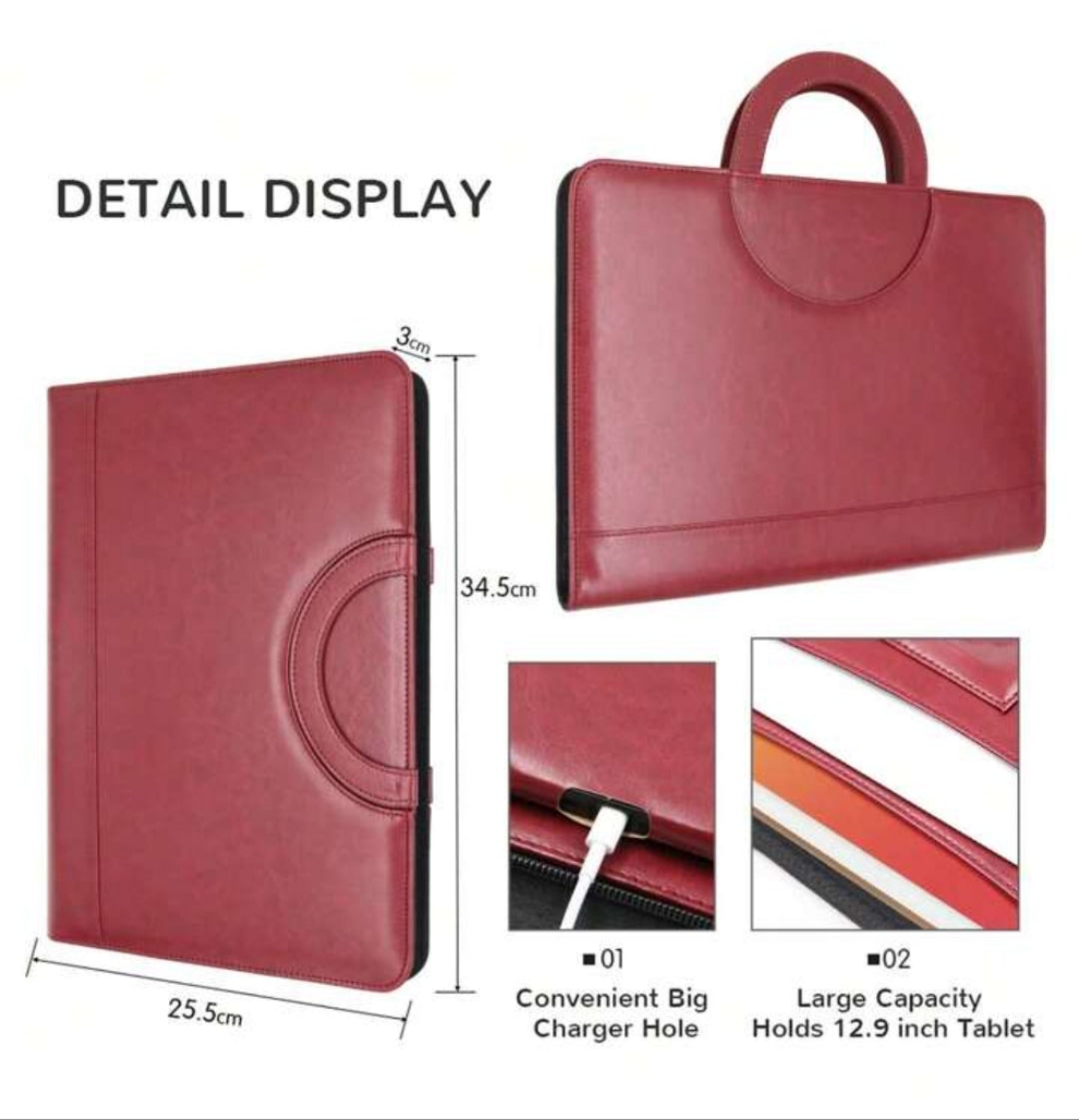 Zippered Leather Padfolio Portfolio With [Hidden Handle] And [Clipboard], Business Conference Portfolio Organizer Notepad Folder, Portfolio Bag, Portfolio Padfolio For Women/Men