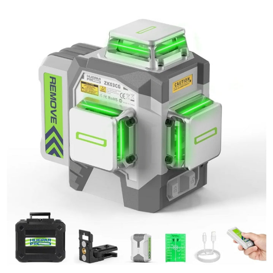 HueparPro Laser Level Self Leveling 3x360° 3D Green Cross Line Laser Level Tool for Construction and Picture Hanging, 8000mAh Rechargeable Battery, Remote Controller, Magnetic Stand & Hard Carry Case