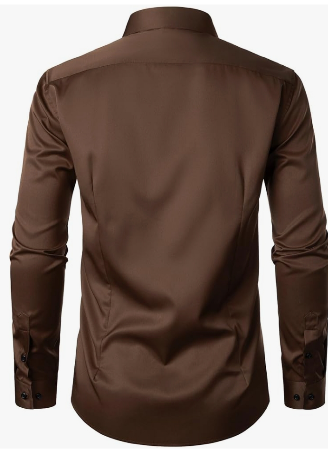 Men's Stretch Wrinkle Free Dress Shirts Formal Wedding Prom Long Sleeve Slim Fit Button Down Shirts