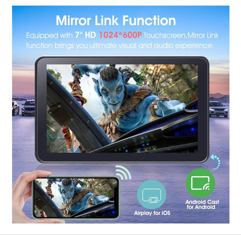 Portable Wireless Carplay Car Stereo, 7" HD Touchscreen for Car with Apple CarPlay & Android Auto with Backup Camera/Mirror Link/Voice Control/Bluetooth/GPS/AUX/FM Satellite Radio for All Vehicles