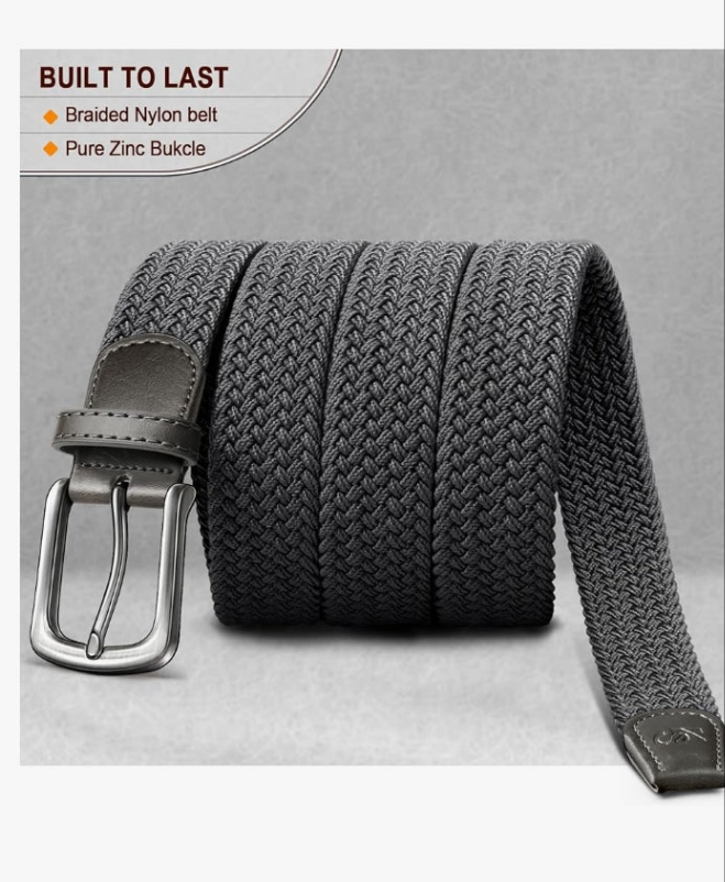 Men's Golf Belt 2 Pack-Braided Woven Stretch Belt for Gift Men Casual Jeans Sports Work