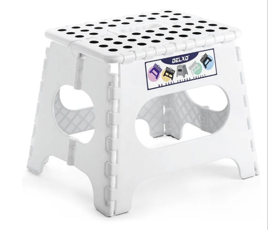 Folding Step Stool,11 Inch Non-Slip Foldable Step Stools for Kids and Adults,Portable Foldable Step Stool Lightweight Small Folding Stool with Handle for Kitchen Bathroom in White,1 Pack