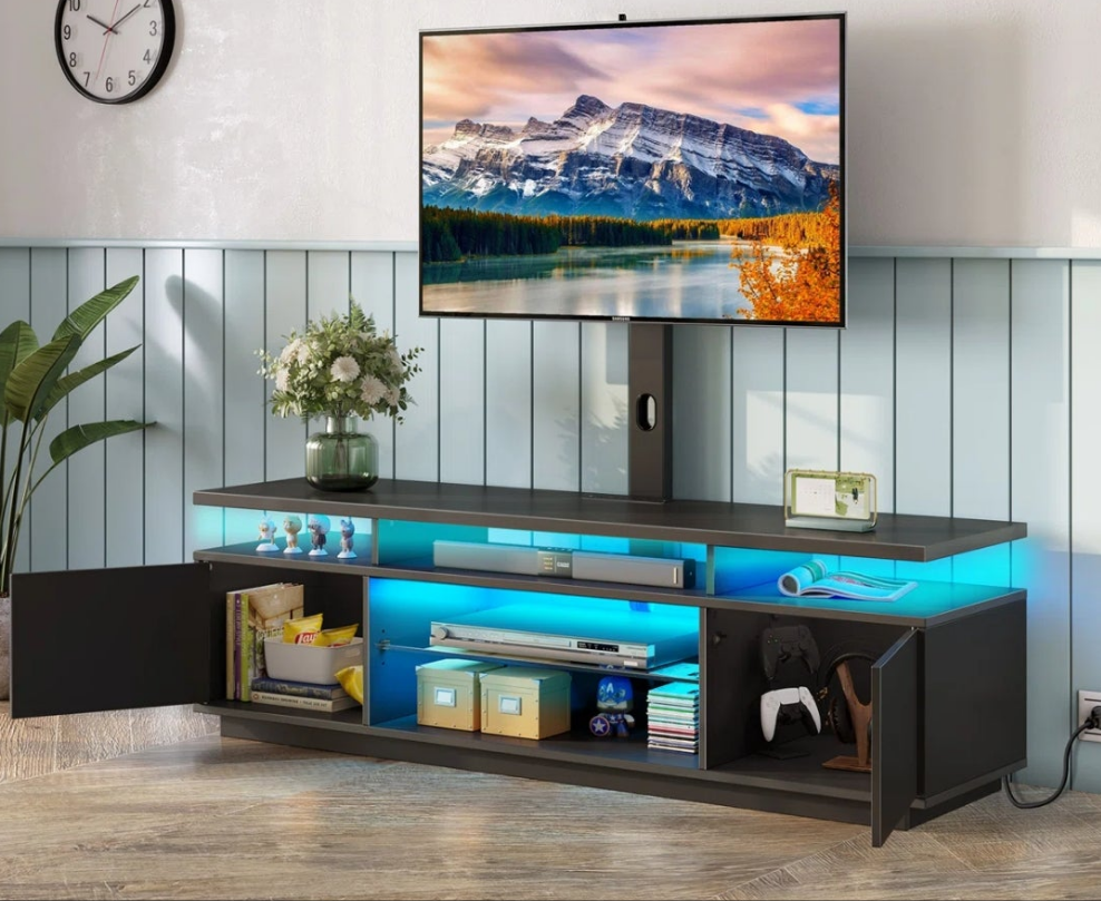 Adjustable TV Stand for TVs up to 70" with 2 Storage Cabinets and RGB LED Lights