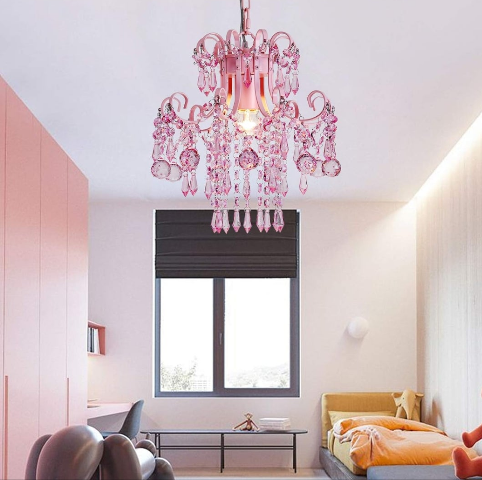 Crystal Chandelier, Modern Pink Chandelier,Small Hanging Light Fixture For Dressing Room Bathroom Clothing Store Salon Bedroom Dining Room Kitchen