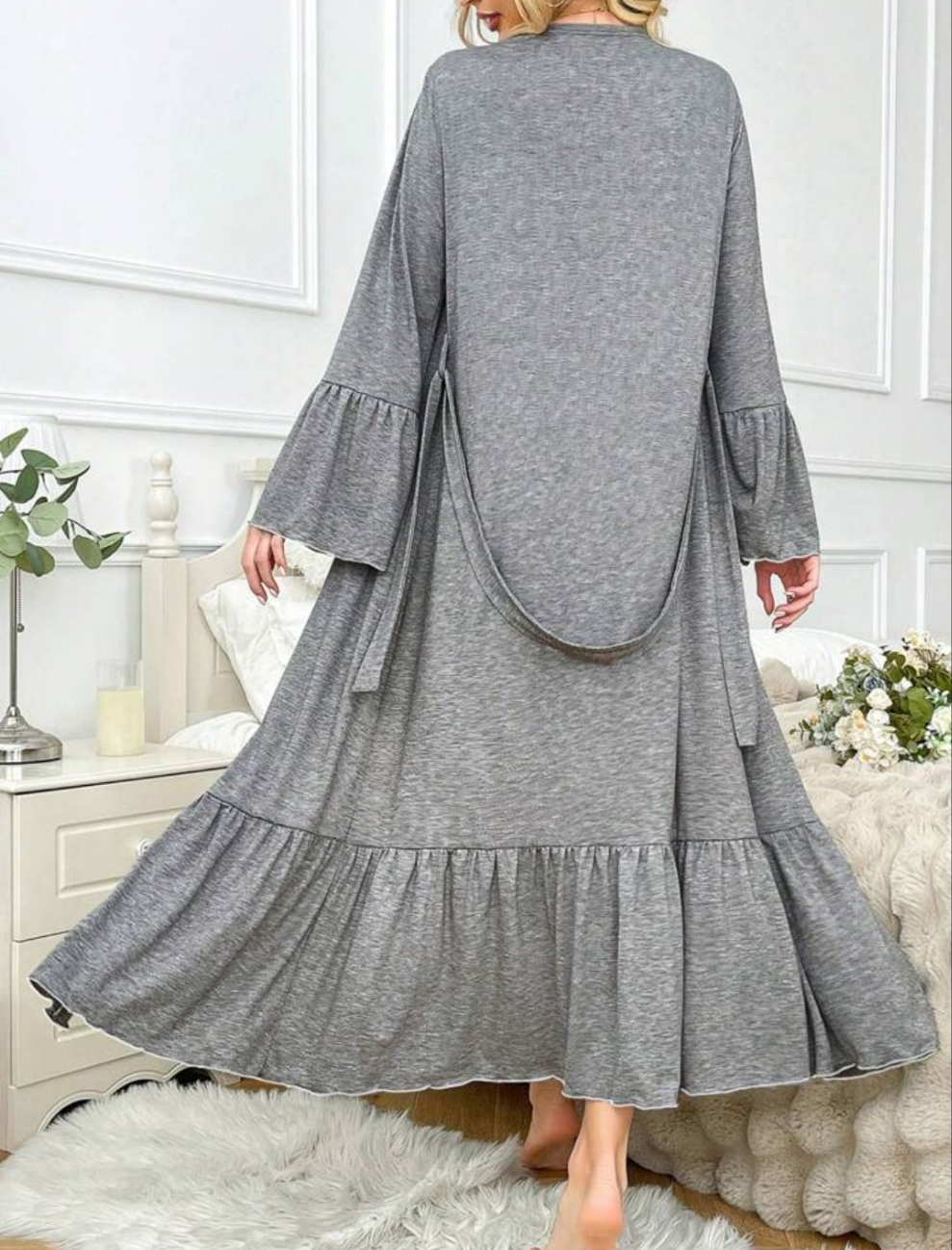 Elegant Casual Exaggerated Ruffle Trim Long Sleeve Ladies Loungewear Robe