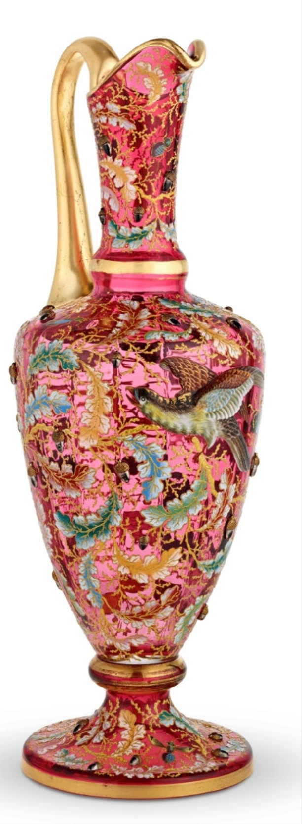 Fabulous Moser Ruby Glass and Enamel Bird Ewer