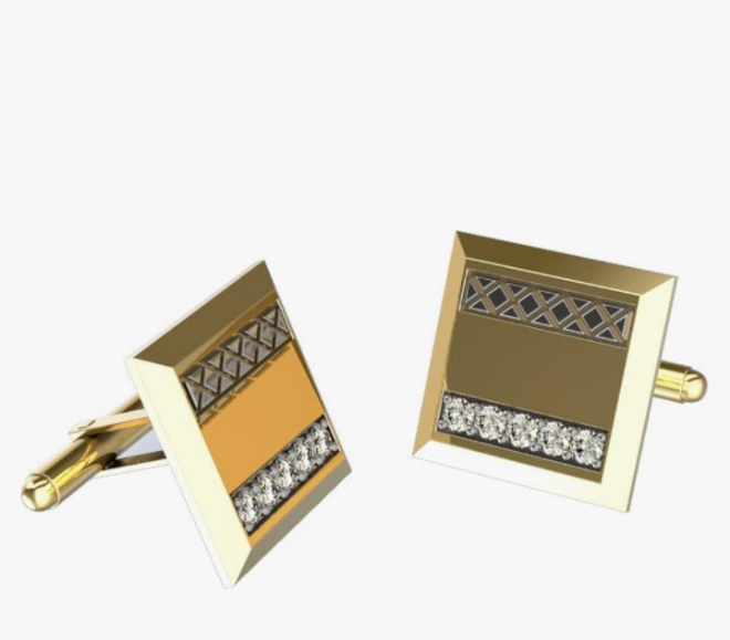 Designer Cufflinks 10k Solid Gold 0.15cts Diamond Anniversary Wedding Graduation Cufflinks Diagnol Design Square Bullet-Back Cufflinks For Men