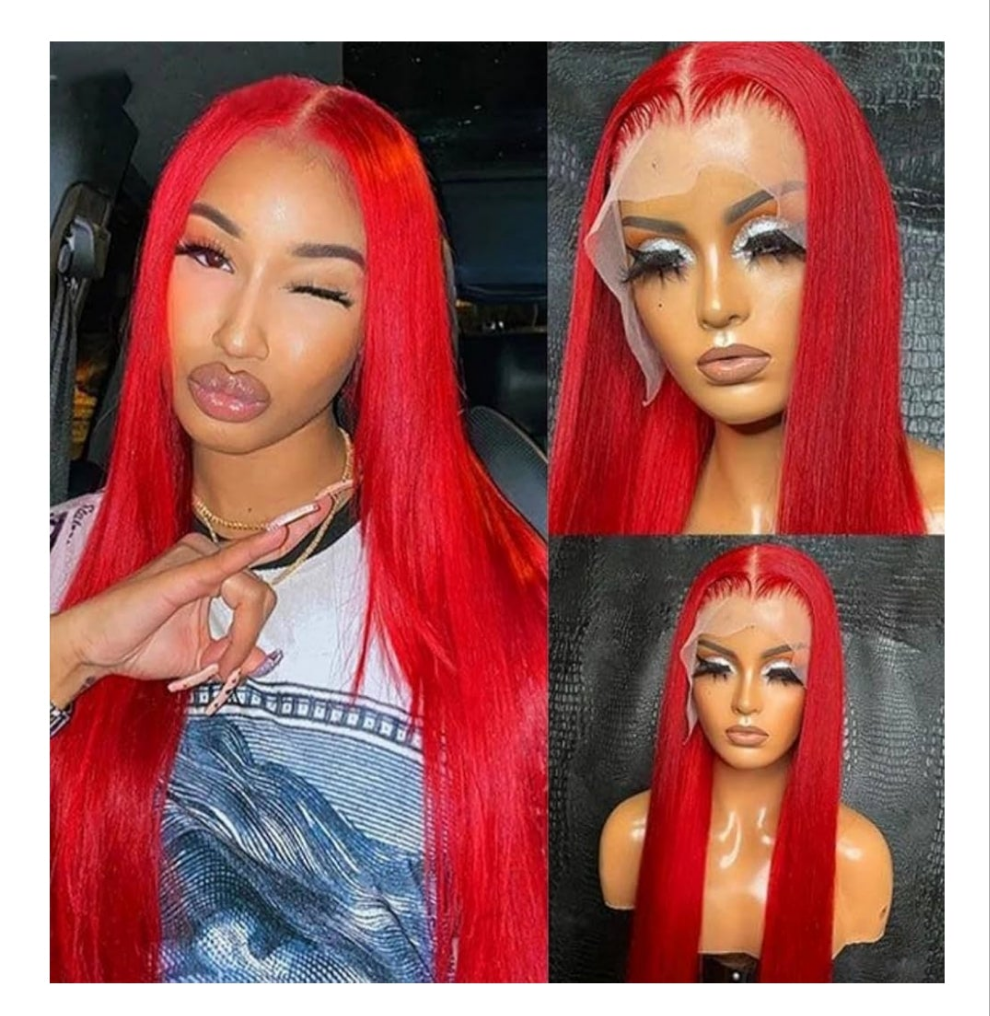Red Lace Front Wigs with Baby Hair for  Women Human Hair Pre Plucked Straight Colored 13x4 Lace Frontal Glueless Wig 26 Inch 180% Density