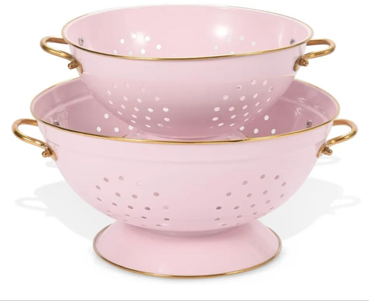 Metal Colander Set of 2, Strainer Basket with Handles perfect for Spaghetti, Pasta, Berry, Vegetable, Fruit, Solid Base Powder Coated Self-draining Kitchen Colander Bowel, 3.5 & 5 Qt,