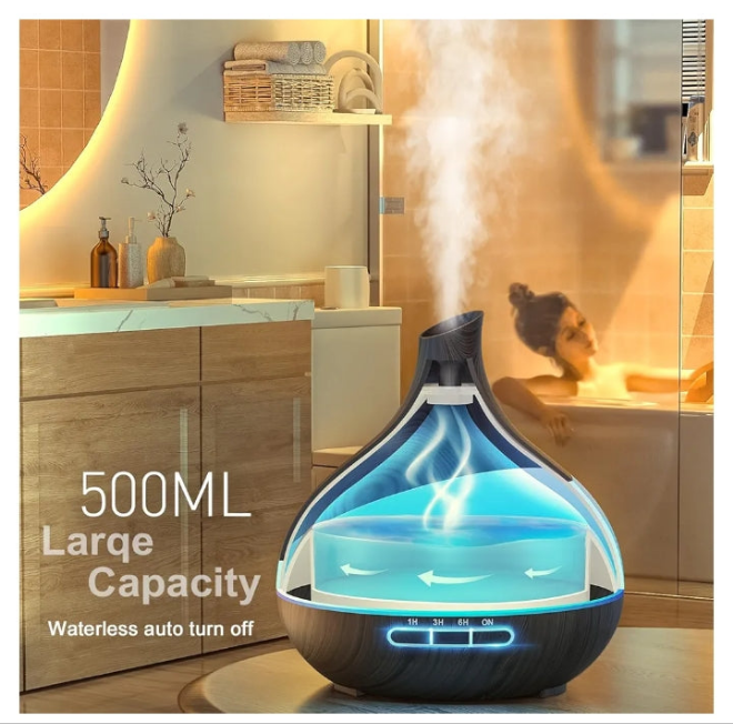 500 ML Essential Oil Diffuser, Upgrade Aroma Diffuser for Large Room, Aromatherapy Diffuser Humidifier with Remote Control 14 Color Lights 4 Timer Setting Auto Shut-Off