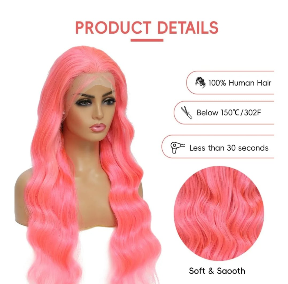 Pink Lace Front Wigs Human Hair 13x4 HD Body Wave Lace Front Wigs Human Hair Pre Plucked Frontal Wig 200% Density Colored Pink Human Hair Wig Glueless Wigs 24 Inch