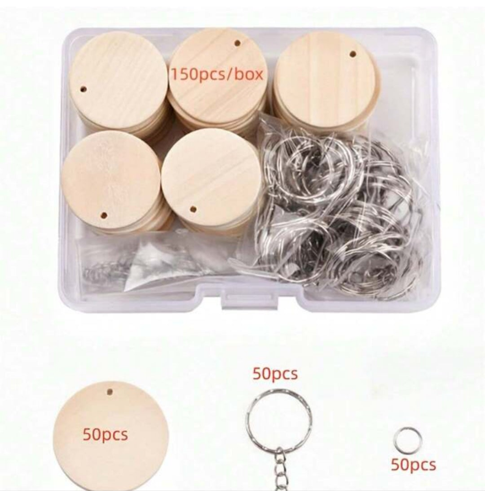 1box/50pcs DIY Wooden Keychain Making Kit - Includes Pendant, Key Rings, And Jewelry Accessories For Jewelry Making