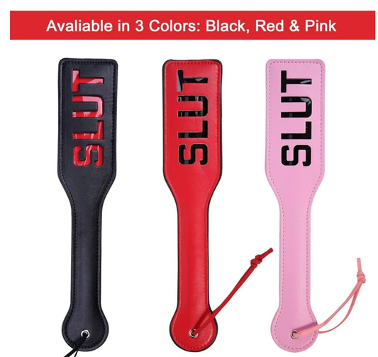 Faux Leather Slut Spanking Paddle for Sex Play, 12.8inch Total Length Paddle for Adults, Black