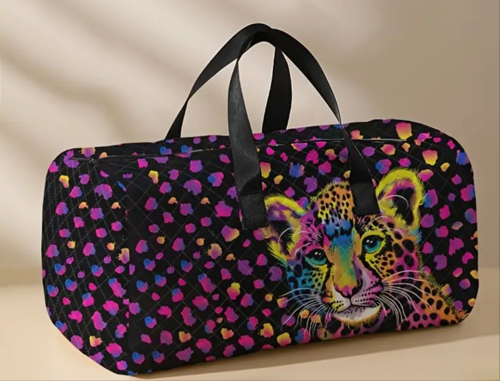 2 Piece Leopard multicolored bags duffel and carry bag set