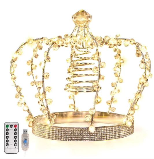 Jeweled Crown with 60 Warm White LED USB Lighted Tree Topper, Xmas Tree Decor with Remote Control 8 Lighting Mode, Timer,（Silver）