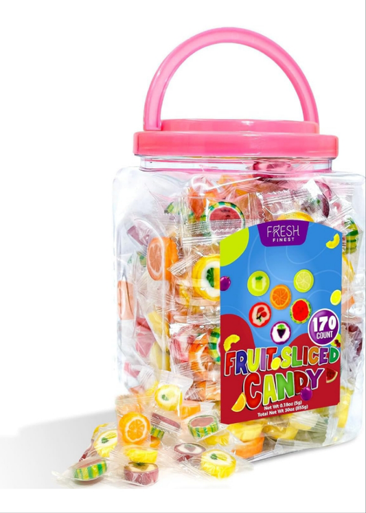 Hard Candy Fruit Slices - 170 Individually Wrapped Pieces (855g). Assorted Fruit Flavored Candies.