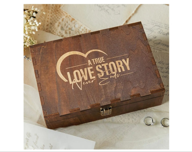 Keepsake Box With Lid - Wood Wedding Memory Gift Box - Bridal Shower Gifts Wedding Gifts Engagement Anniversary Valentines Day Gifts Ideas for Couples