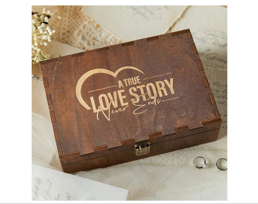 Keepsake Box With Lid - Wood Wedding Memory Gift Box - Bridal Shower Gifts Wedding Gifts Engagement Anniversary Valentines Day Gifts Ideas for Couples