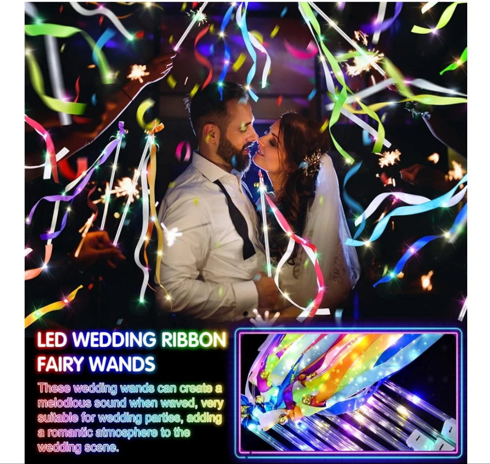 Light Up Wands,Wedding Wands with 3 Colorful Flashing Modes,LED Silk Fairy Wands with Bells,Glow Ribbon Streamers for Wedding,party 4th of July birthday party