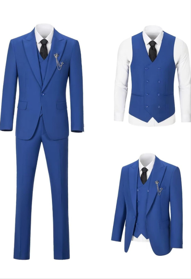 3 Piece Suit Slim Fit Classic One Button Suit for Men Groomsmen Business Prom Double Breasted Vest Blazer Tuxedo