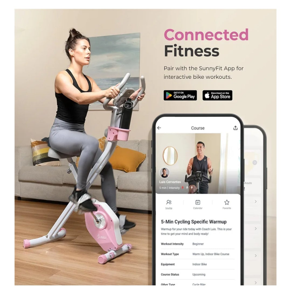 Health & Fitness Smart Folding X-Bike, Portable Compact Exercise Bike for Indoor Cycling Workout, Home Cardio Training Machine, Free SunnyFit App Bluetooth Connect, Optional Foldable Recumbent