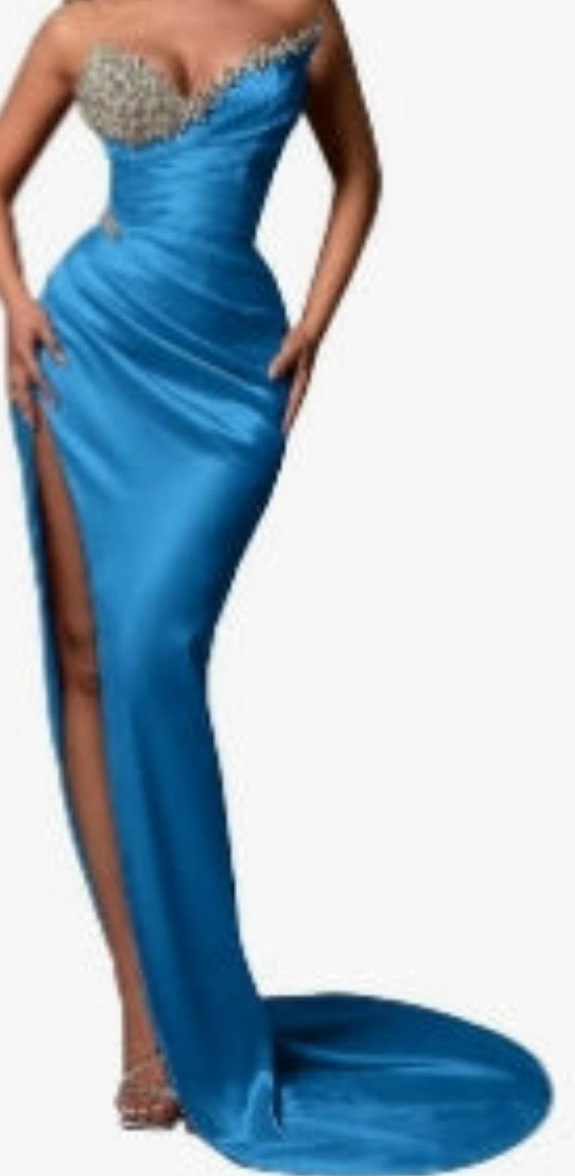 Strapless Beaded Mermaid Wedding Dresses for Women Long Satin Formal Evening Party Gowns with Slit