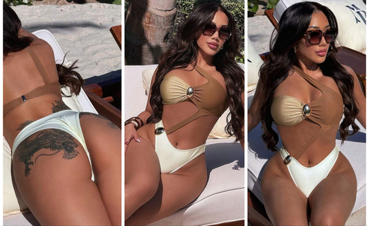 Multicolor Cutout Halter One-Piece Swimsuits, Sexy COCOMONEY