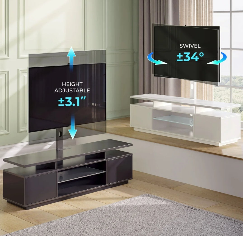 Adjustable TV Stand for TVs up to 70" with 2 Storage Cabinets and RGB LED Lights