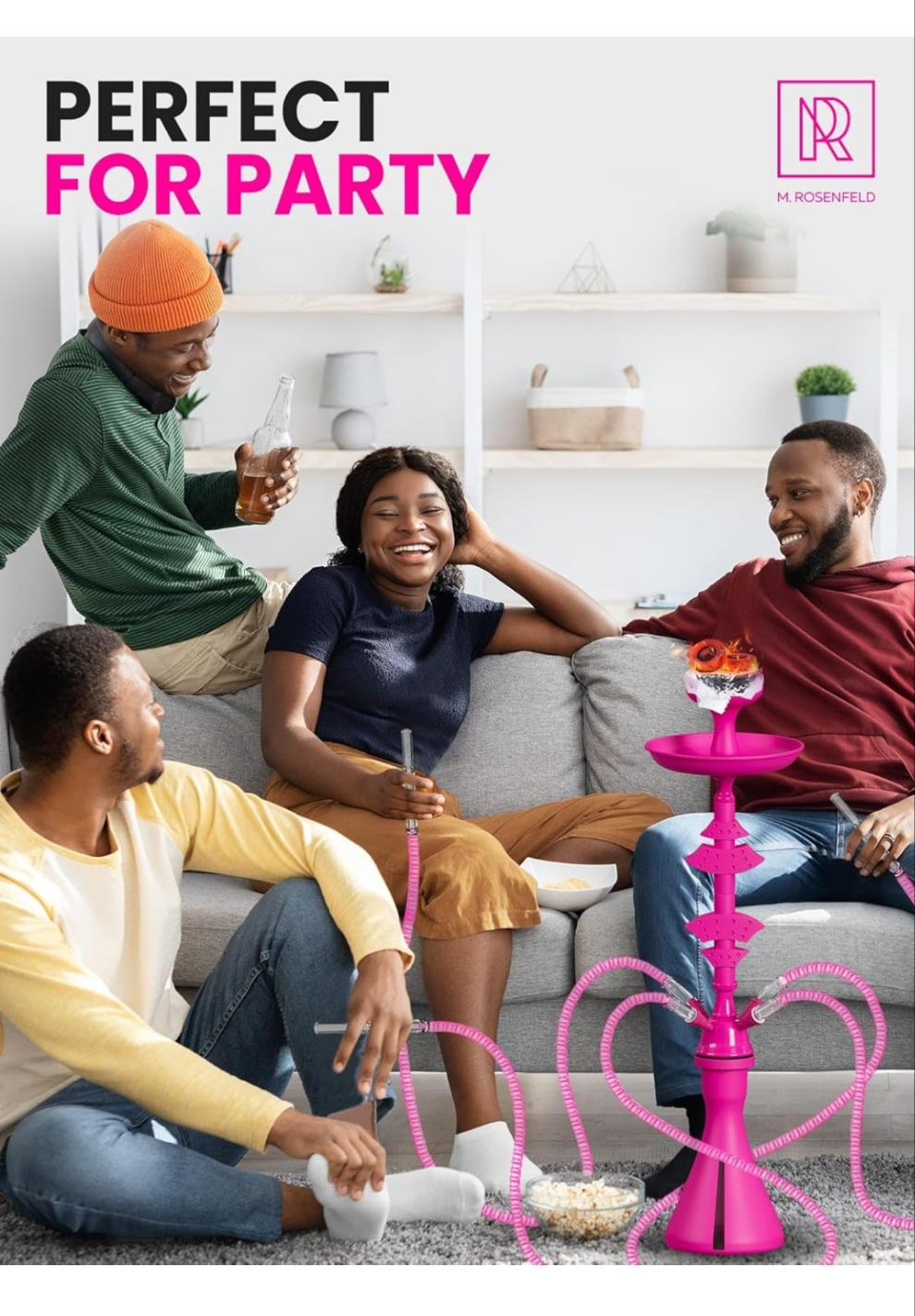 4 Hose Hookah set with everything - Pink Hookah 4 Hose Set – Pink Mini Hookah Party Set - Hookah Set 4 Hose with 50x Foil Big Silicone Bowl 10x Tips 4x Mouthpiece 4x Hookah Hose Tongs - Hookah Kit
