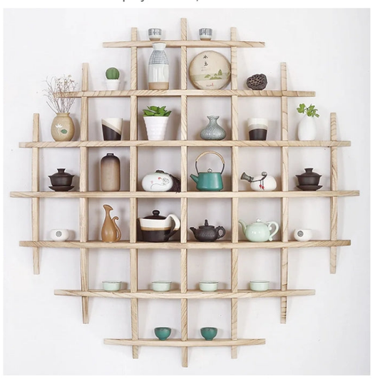 Wooden Shelves for Wall,Antique Display Rack,Round Shelf,Wooden Wall Shelf Chinese Simple Modern Racks Retro Porch Tea Display Cabinet,B-150150cm