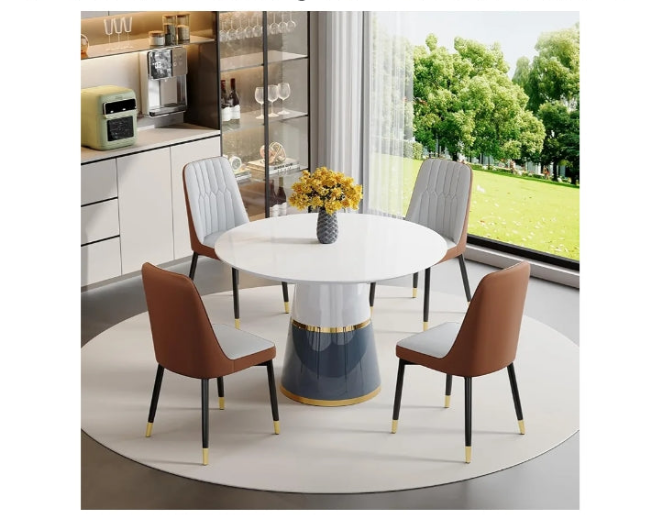 Round Dining Table Set for 4, 45''Round Dining Table Set 4, Modern Round Dining Room Table Set for 4