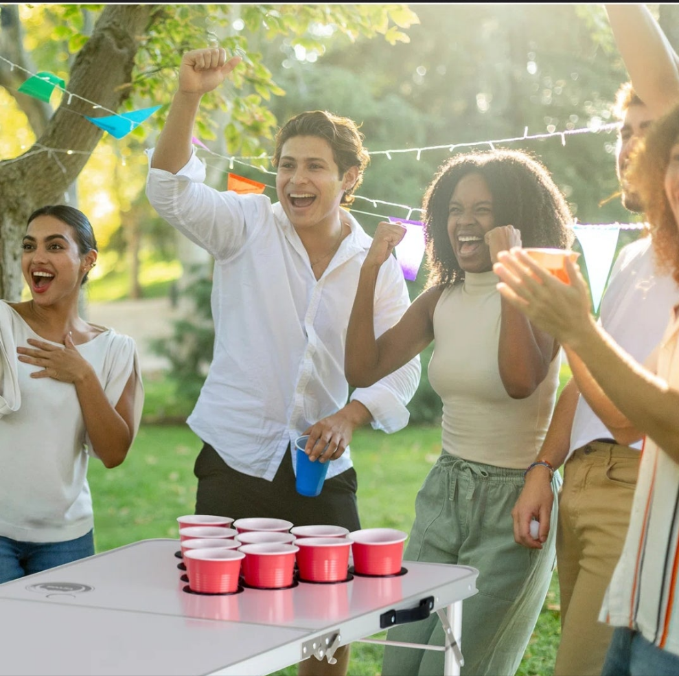 Beer Pong Tailgate Table Party Drinking Game Cup Holes Pong Balls