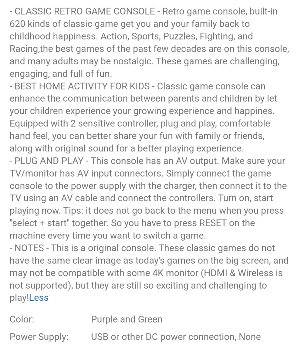 Retro Game Console, Classic Mini Handheld Video Game Console Built-In 620 Classic Edition Games, AV Output And Dual Game Controllers Best Birthday Christmas Gift Ideas For Teens