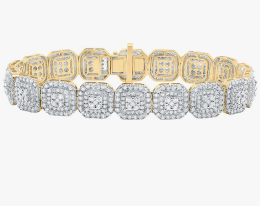 COCOMONEY 10K Yellow Gold Womens Round Diamond Square Link Bracelet 9-7/8 Cttw