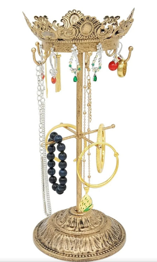 Metal Jewelry Organizer Tower Necklace Tree Bracelet Display Stand w/Hairclip Holder w/Jewelry Organizer w/Jewelry Tree (Bronze)