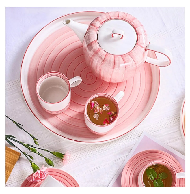 Porcelain Tea Sets Service Tea Set for Adults Coffee Cup and Saucer Set Afternoon Tea Set with Tea Tray, Teapots