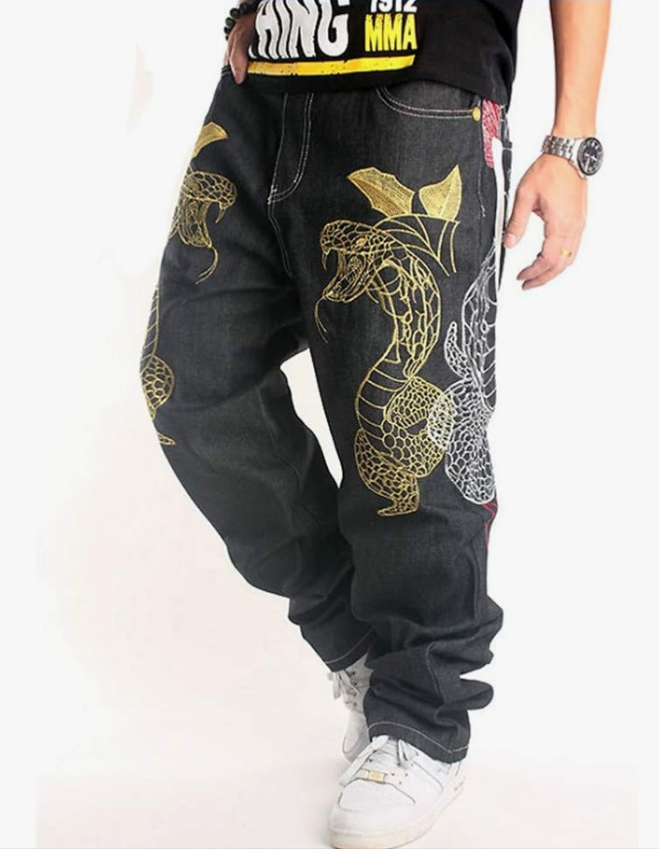 Men's Baggy Jeans Hip Hop Loose fit 90s Vintage Cargo Denim Pants Fashion Dance Skater Skateboard Pants