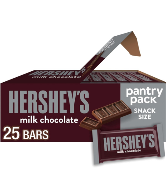 HERSHEY'S Milk Chocolate Snack Size, Candy Bars, 11.25 oz (25 Pieces)