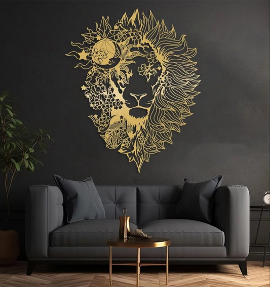 Gold Wall Sculptures Animal Head Art Resin Vintage Living Room Office Lion Wall Decor 4.5x2.5x6.5 Inch