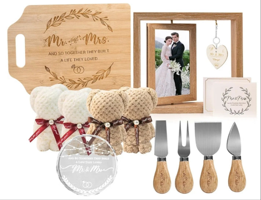 Wedding Gifts, Bride Gifts Engagement Gifts for Couples Anniversary Mr and Mrs Gifts for Groom Picture Frame Glass Ornament Cutting Boards Cheese Knives, Etc