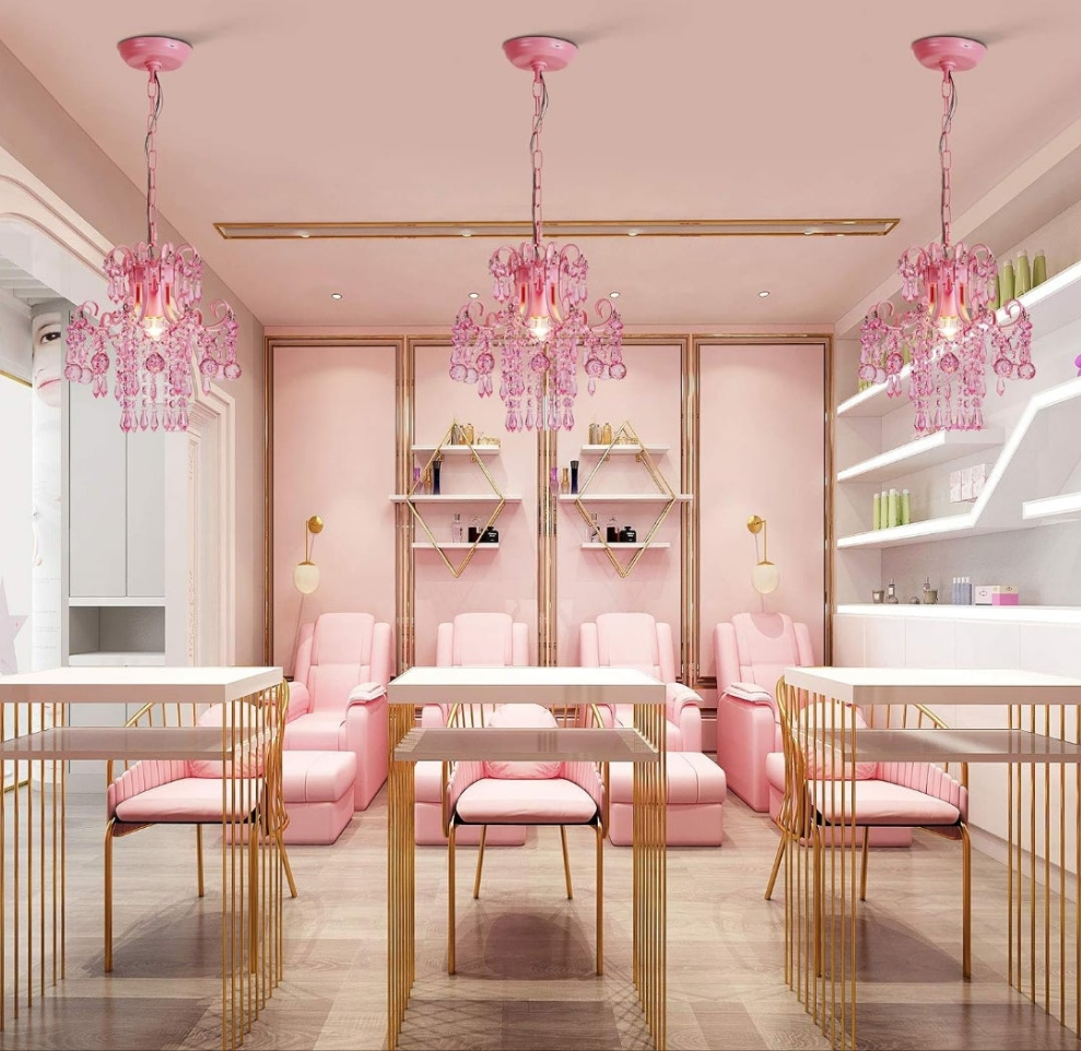 Crystal Chandelier, Modern Pink Chandelier,Small Hanging Light Fixture For Dressing Room Bathroom Clothing Store Salon Bedroom Dining Room Kitchen