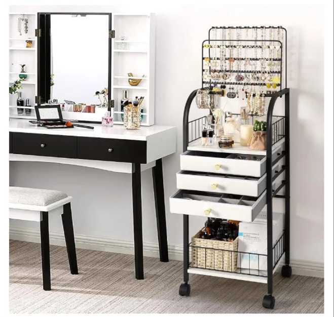 Jewelry Organizer,Large Jewelry Stand with 3 Jewelry Box Drawer, Jewelry Holder Necklace Organizer Earring Storage Jewelry Armoire with Display for Earring Necklace Ring Bracelet
